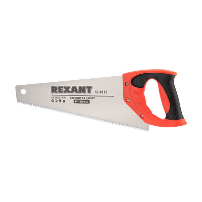 REXANT (12-8212) Ножовка по дереву "Зубец" 350 мм, 7-8 TPI, каленый зуб 2D, двухкомпонентная рукоятка