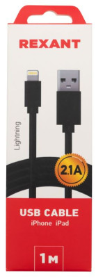 REXANT (18-7050) Кабель REXANT USB-Lightning 2 А, 1 м, черный ПВХ