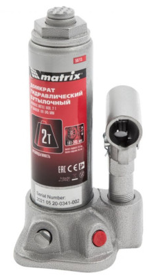 MATRIX Домкрат гидравлический бутылочный, 2 т, H подъема 181-345 мм 50715