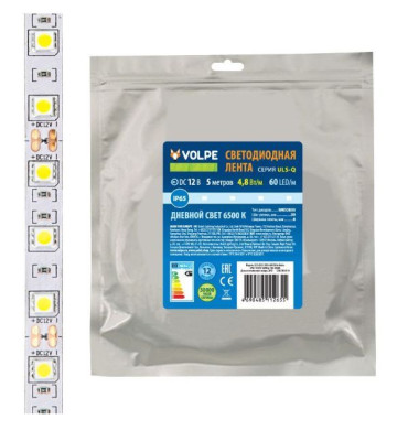 VOLPE UL-00004533 ULS-Q323 2835-60LED/M-8MM-IP65-DC12V-4,8W/M-5M-3000K катушка в герметичной упаковке