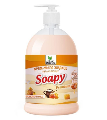 CLEAN&GREEN CG8113 Крем-мыло жидкое "Soapy" молоко и мёд увлажняющее с дозатором 1000 мл.