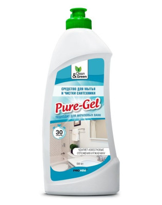 CLEAN&GREEN CG8079 Средство для мытья и чистки сантехники "Pure-Gel" (кислотное, гель) 500 мл.