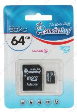 SMARTBUY MicroSDXC 64GB Class10 UHS-1 + адаптер