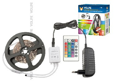VOLPE 10774 ULS-Q221 5050-60LED/m-IP20-3M-RGB RRP36C24 Комплект светодиодной ленты с адаптером и кон