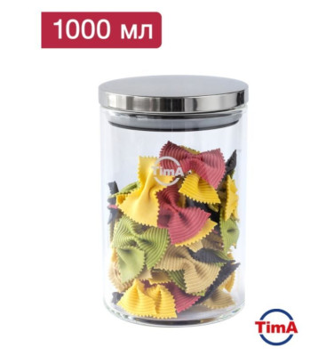 TIMA Банка для сыпучих продуктов 1000мл, боросиликатное стекло, металлическая крышка MS-1000
