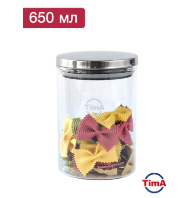 TIMA Банка для сыпучих продуктов 650мл, боросиликатное стекло, металлическая крышка MS-650